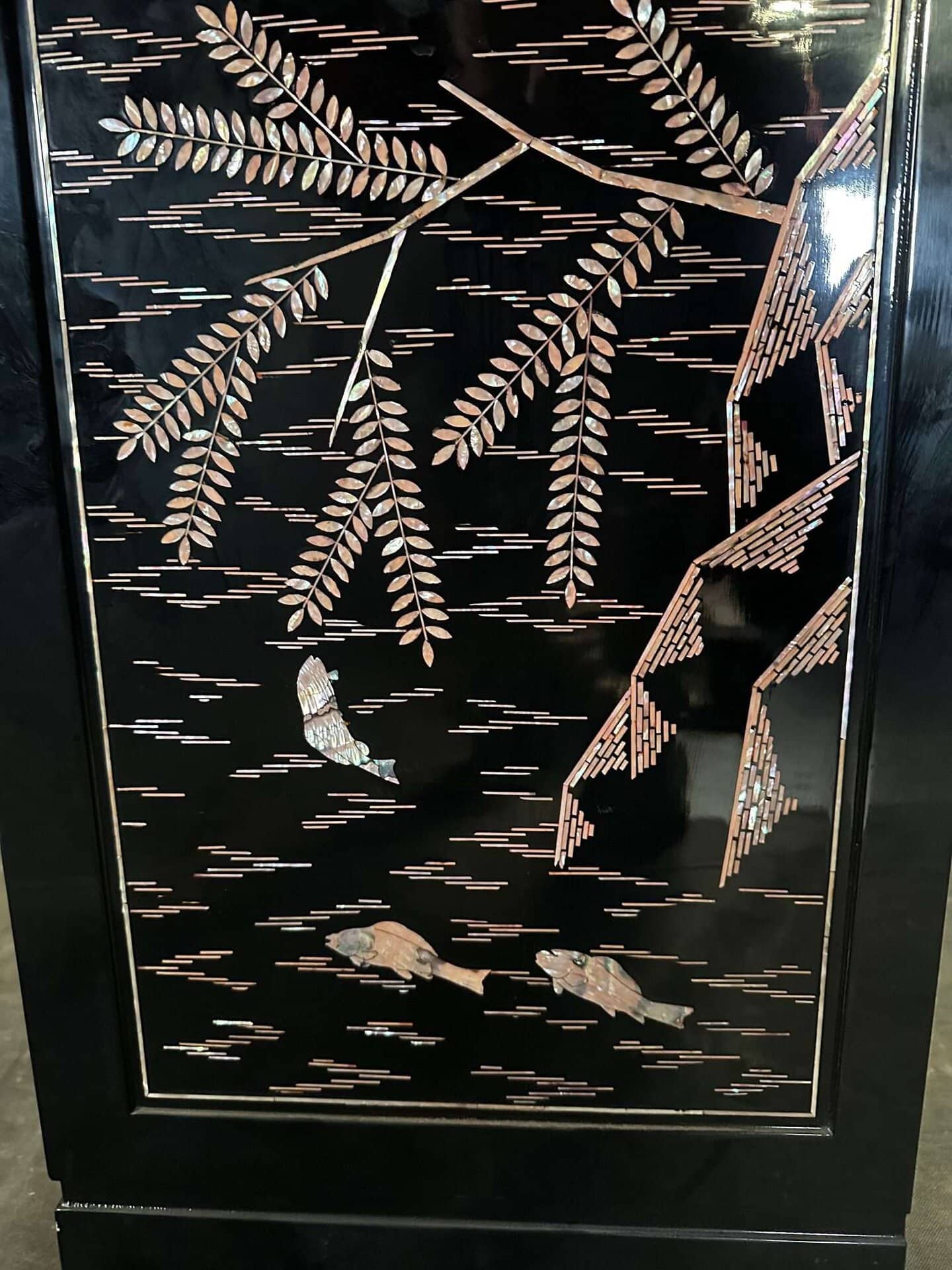 Korean Mother-of-Pearl Inlaid Two-Section Cabinet Auspicious Floral & Landscape