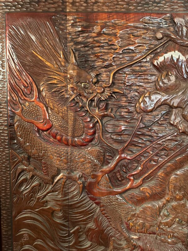 Japanese Heavenly Apsaras & Dragon / Tiger Carved Divider - Image 3