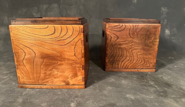 Pair of Antique Burl Keyaki Hibachi