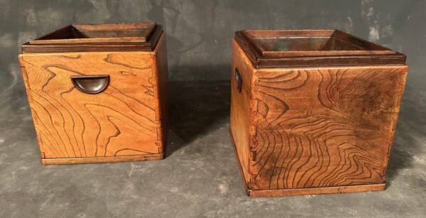 Pair of Antique Burl Keyaki Hibachi - Image 5