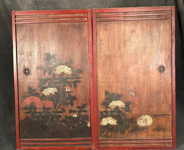 Antique Pair Fusuma Painted Doors - Image 6