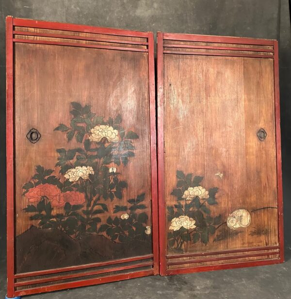 Antique Pair Fusuma Painted Doors - Image 2