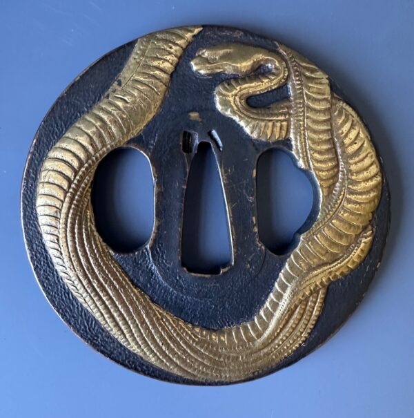 Antique Japanese Tsuba Pair Gold Snakes - Image 6