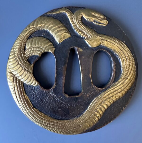 Antique Japanese Tsuba Pair Gold Snakes - Image 7