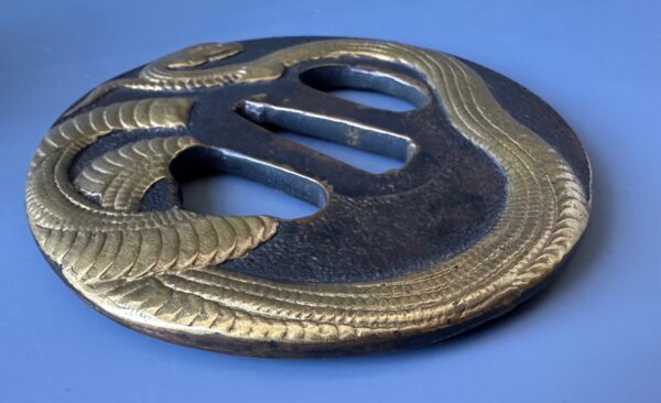 Antique Japanese Tsuba Pair Gold Snakes - Image 8