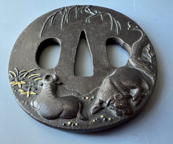 Antique Japanese Iron Water Buffalo Tsuba