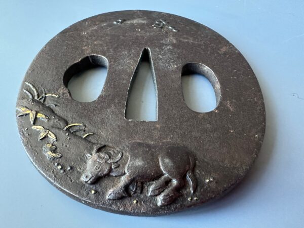 Antique Japanese Iron Water Buffalo Tsuba - Image 4