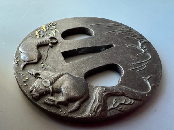 Antique Japanese Iron Water Buffalo Tsuba - Image 6