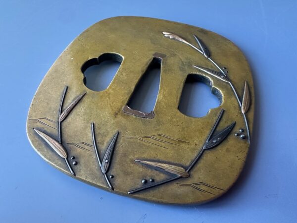 Antique Japanese Bronze Cormorant Fishing Gold/Silver Tsuba - Image 4