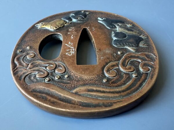 Antique Japanese Bronze Baby Crow Tsuba Katsurano Fumiko - Image 2