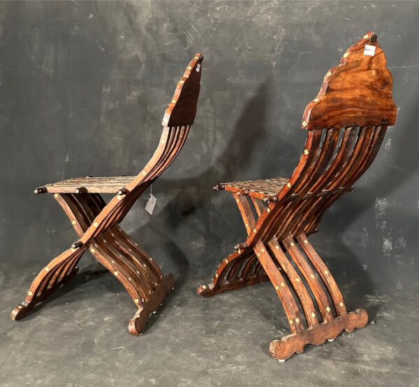 Antique Pair Syrian Moorish Inlay Folding Chairs - Image 4