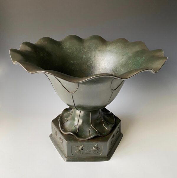 Japanese antique bronze lotus vase