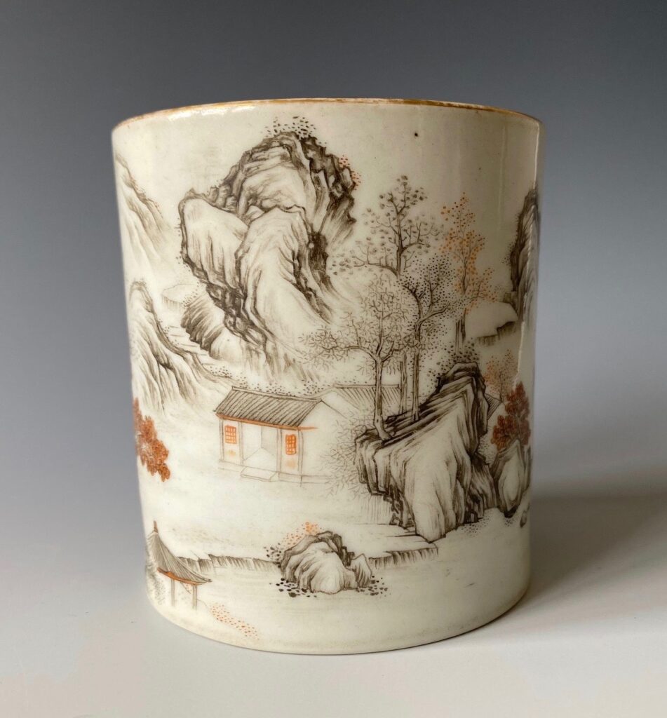 Chinese Antique Porcelain Brush Pot with Landscape - Zentner Collection