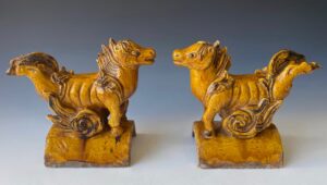 Chinese Antique Pair of Horse Roof Tiles