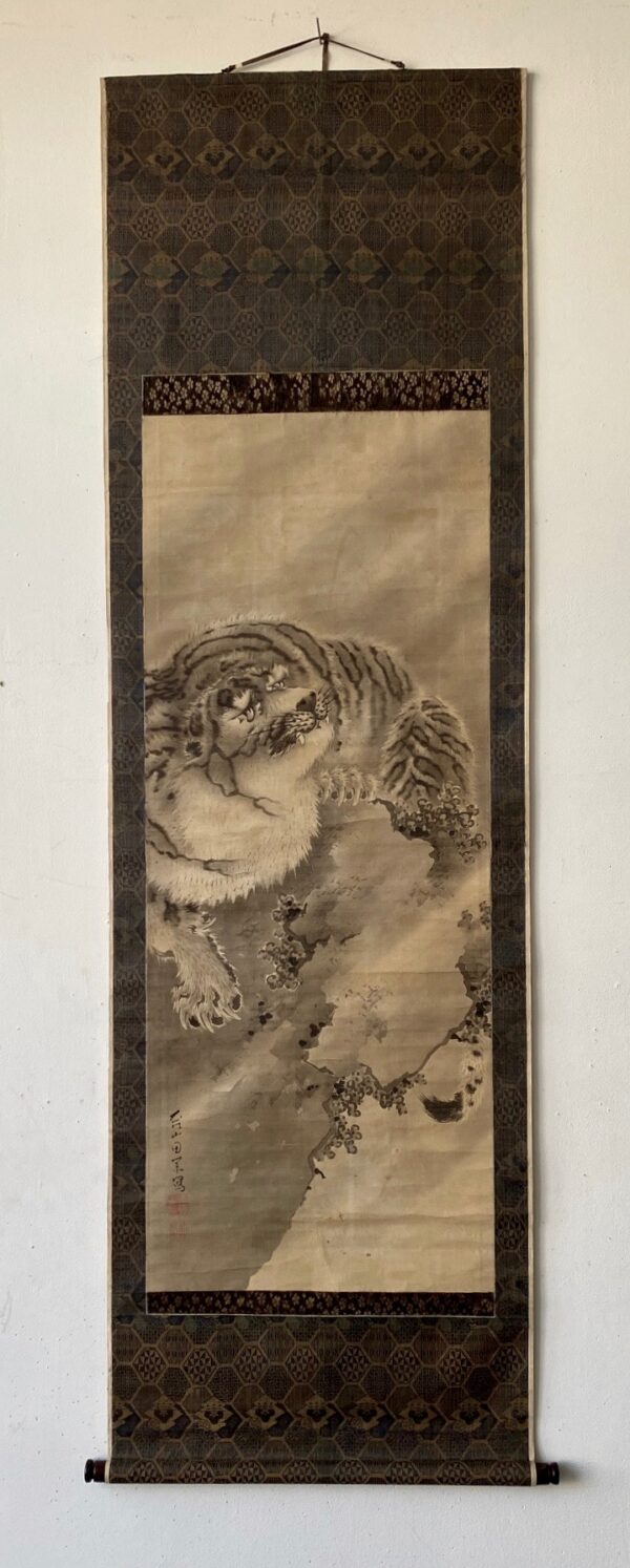 Japanese antique scroll painting of a tiger