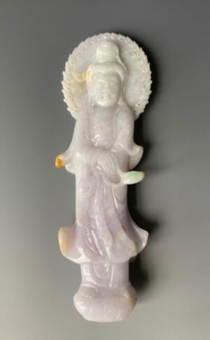 Chinese lavender jade carved figure of standing Quanyin