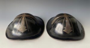 Japanese antique pair of jingasa samurai hats of the Ogasawara clan