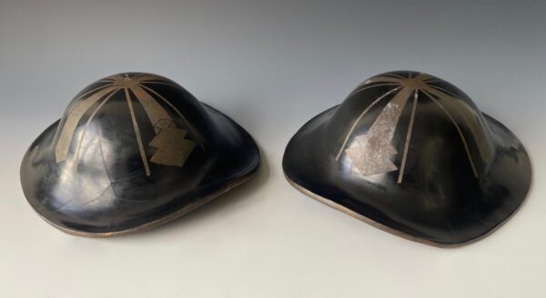 Japanese antique pair of jingasa samurai hats of the Ogasawara clan