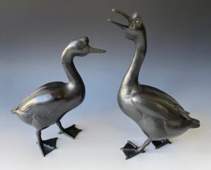 Japanese antique pair of bronze geese