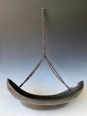 Japanese antique bronze hanging suiban for ikebana