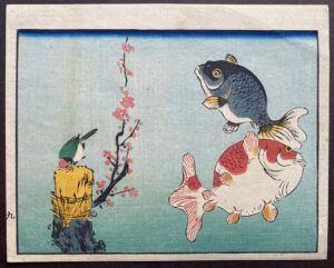 Japanese antique woodblock print of goldfish
