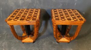 Pair of Deco Era marquetry side tables