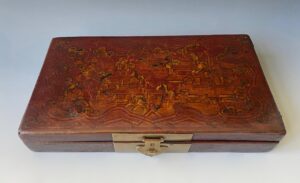 Chinese antique lacquer box with pavilion scenes