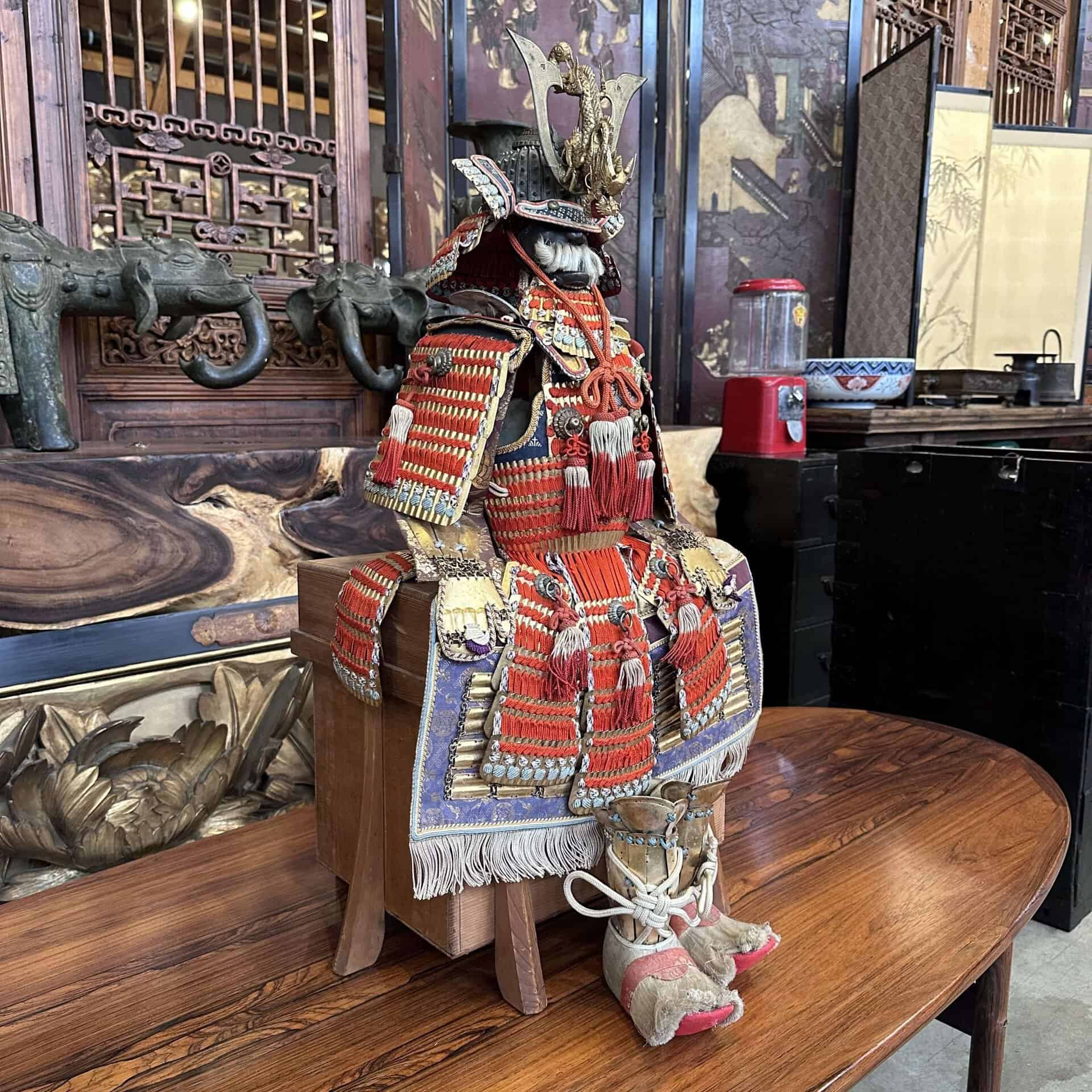 Antique Japanese Boy’s Day Miniature Samurai Yoroi Armor Set full view