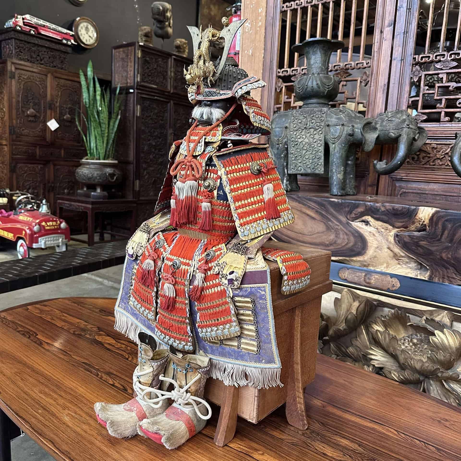 Antique Japanese Boy’s Day Miniature Samurai Yoroi Armor Set full view