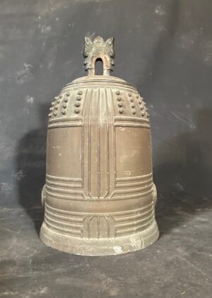 Antique Japanese bronze temple bell known as a “bonsho”, with a handle