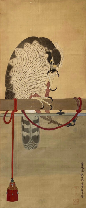 Japanese antique scroll painting of a falcon