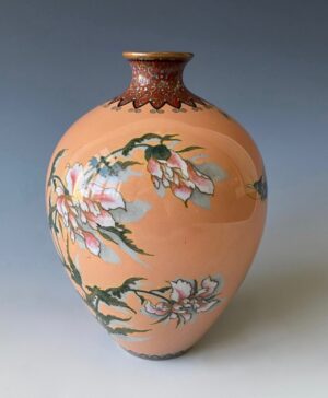 Japanese antique cloisonne vase with peonies and butterflies