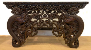 Tibetan antique altar table carved with makara and kirtimukha