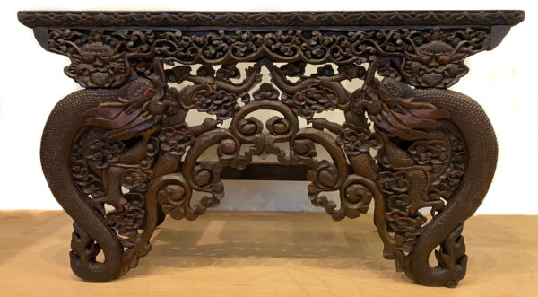 Tibetan antique altar table carved with makara and kirtimukha