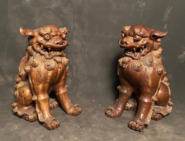 Chinese antique pair of ceramic fu-lions