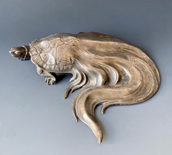 Japanese silver okimono of an ancient turtle