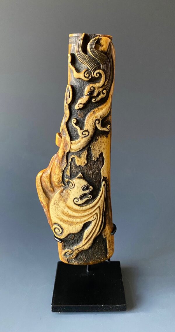 Japanese antique stag horn pipe case, kiseruzutsu