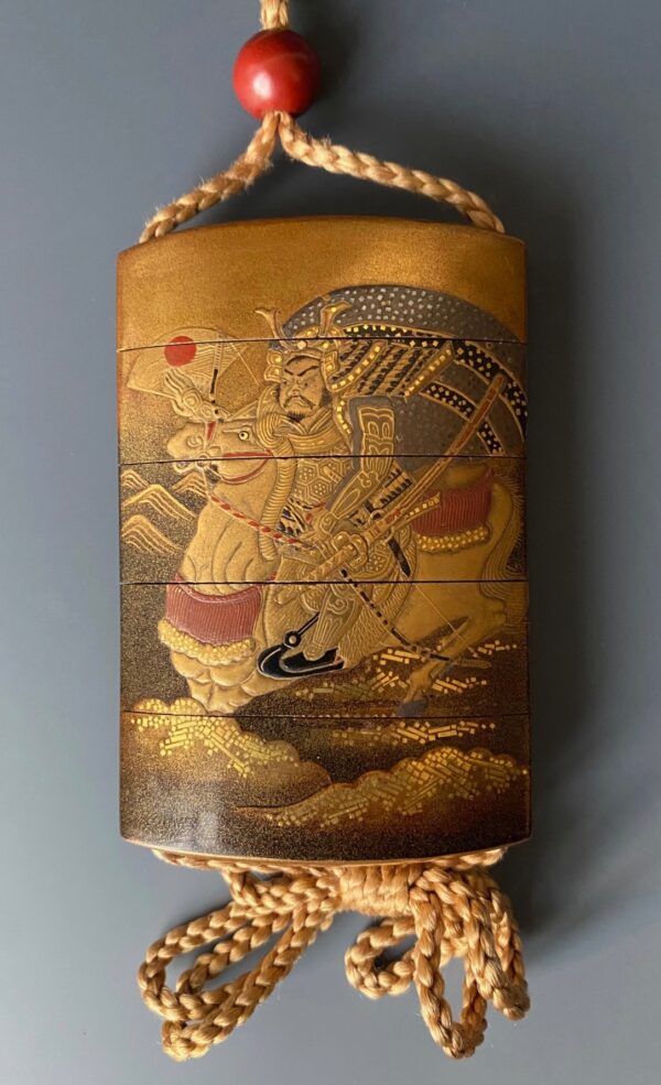 Japanese antique lacquer inro with samurai