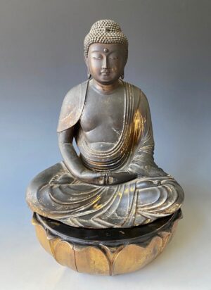 Japanese antique Amida Nyorai seated on a lotus throne