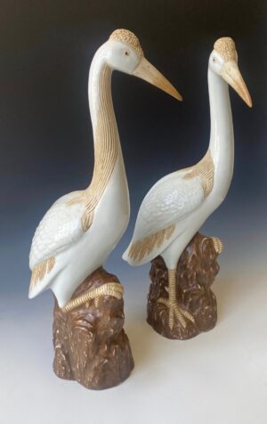 Chinese pair of porcelain cranes