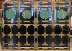 Japanese antique set of lacquer Buddhist shrine doors