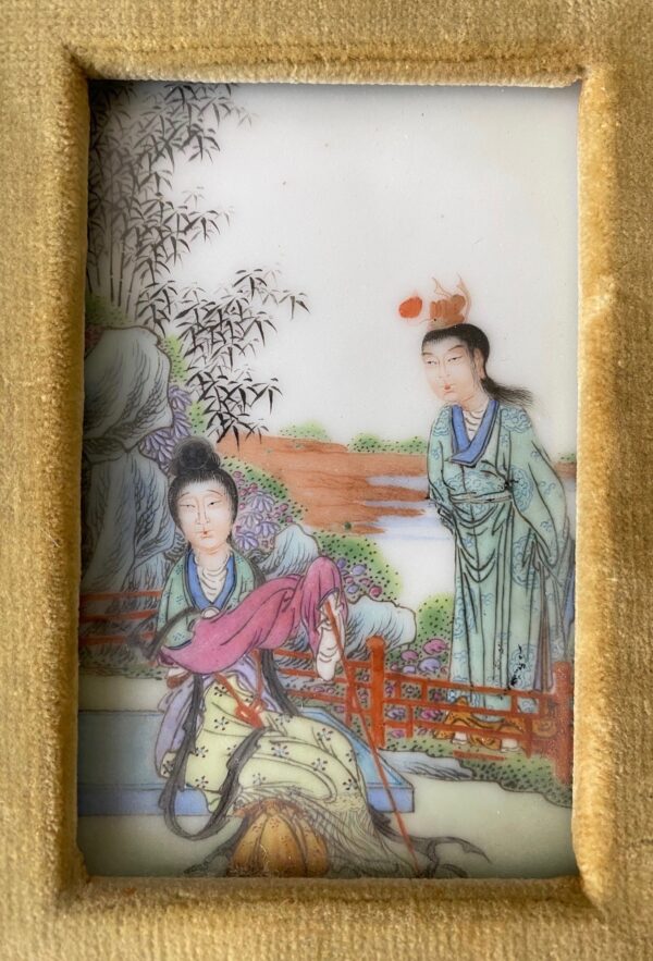 Chinese Pair of Small Porcelain Plaques with Figures - Image 3