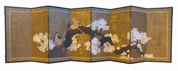 Japanese antique screen painting with phoenix ho-oh birds