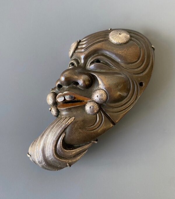 Japanese antique mixed metal Okina mask broach