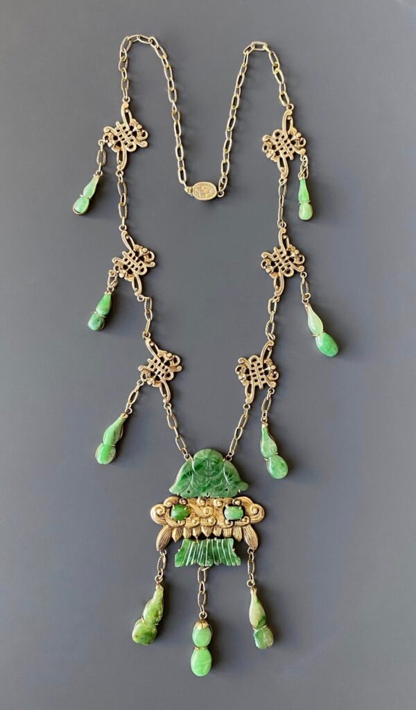 Chinese antique silver and jade necklace