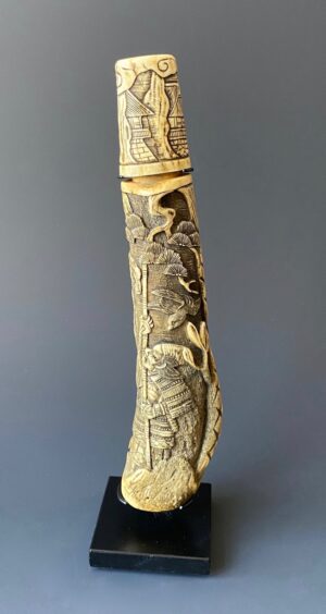 Japanese antique pipe case with samurai and snake