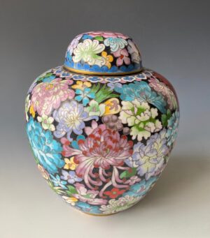 Chinese antique cloisonne ginger jar with flowers