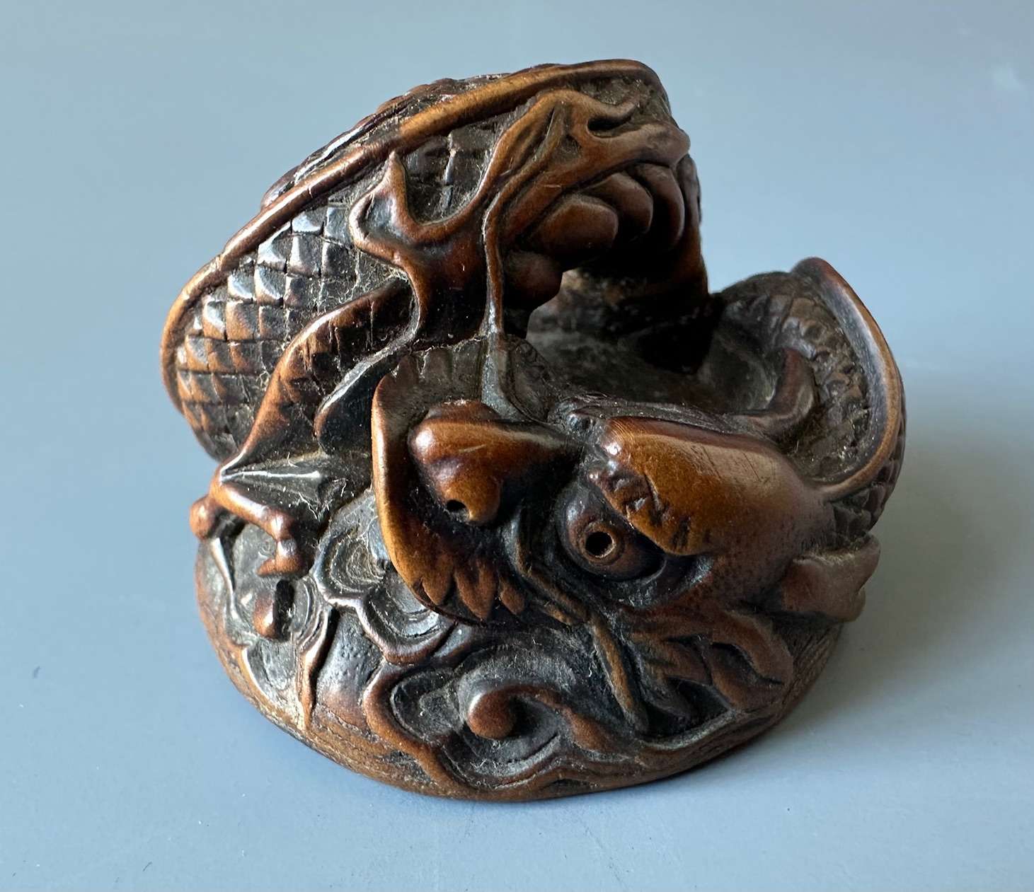 Edo Period Japanese Boxwood Netsuke of a Coiled Dragon - Image 2