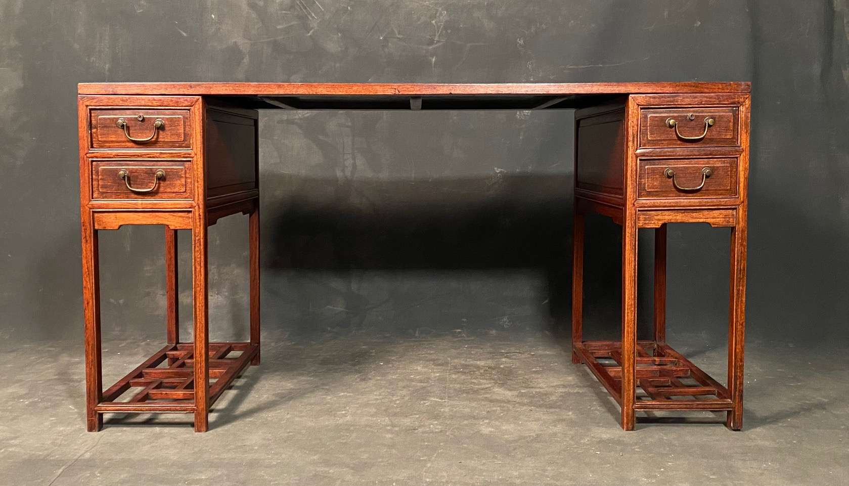 Chinese Hardwood Elm Three-Piece Writing Desk - Image 5