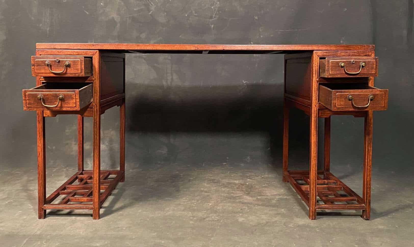 Chinese Hardwood Elm Three-Piece Writing Desk - Image 6